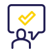 Innovative icon; a person with a speech bubble containing a tick
