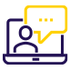 Accessible icon; a laptop with a speech bubble