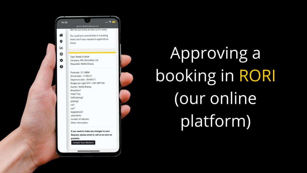 The screen shown in RORI (our online platform) when you approve a booking